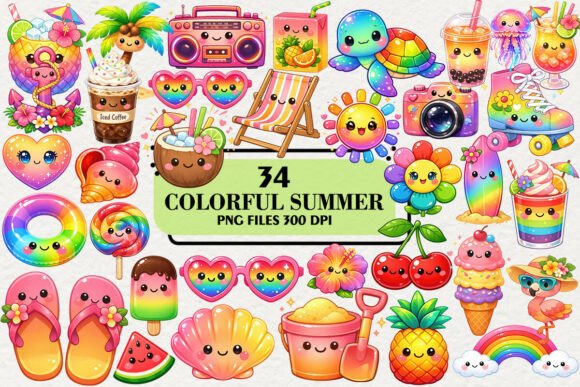 Download Kawaii Colorful Summer Clipart Bundle - Art Collection