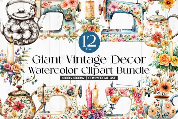 Download Giant Vintage Decor Watercolor Clipart B - Art Collection