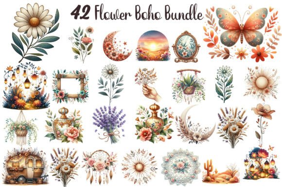 Download Set Flower Boho Art Design Bundle - Art Collection