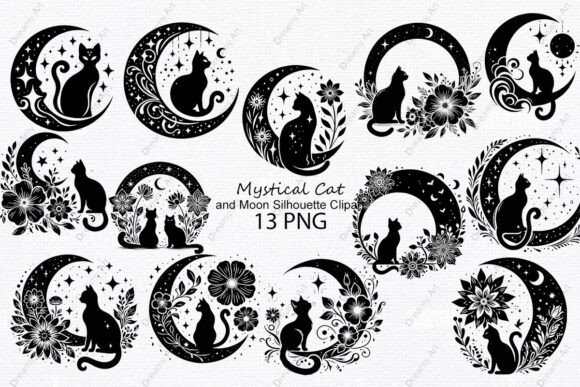 Download Mystical Cat and Moon Silhouette Clipart - Art Collection