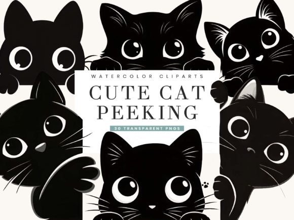 Download Black Cat Peeking Clipart Bundle - Art Collection
