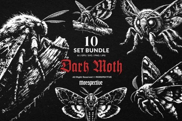 Download 10 Bundle Dark Art Moth Skull Wings - Art Collection