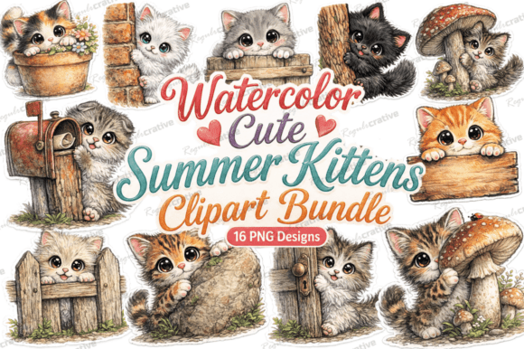 Download Watercolor Cute Summer Kittens Clipart - Art Collection