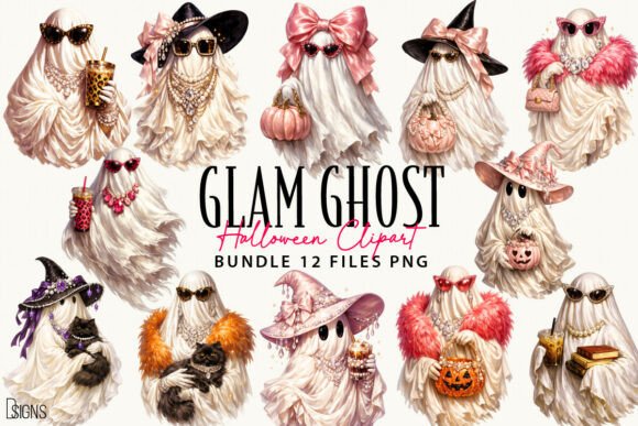 Download Glam Ghost Halloween Clipart Bundle PNG - Art Collection