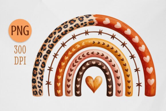 Download Autumn Boho Leopard Heart Rainbow PNG - Art Collection