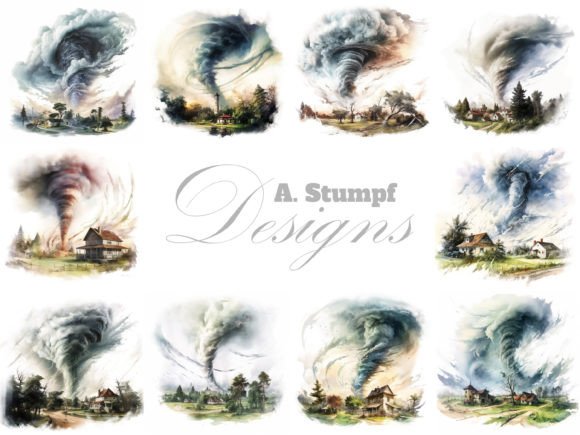 Download Tornado Scenery Watercolor Clipart Set - Art Collection