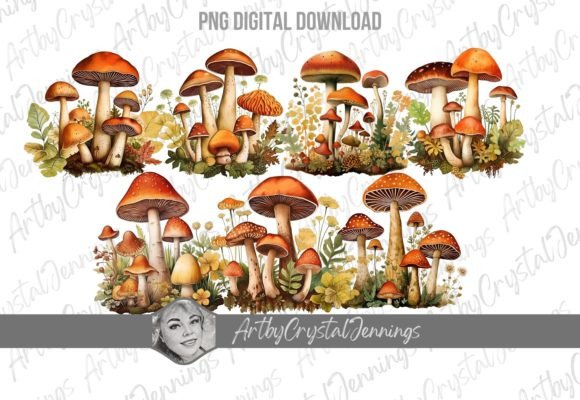 Download Vintage Retro Mushrooms Clipart PNG - Art Collection