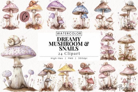 Download Dreamy Mushrooms &amp; Snails Clipart - Art Collection