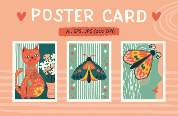 Download Boho Cat &amp; Mystical Moth Wall Art Set - Art Collection
