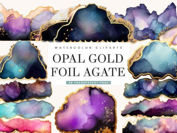 Download Opal Gold Foil Agate Clipart Bundle - Art Collection