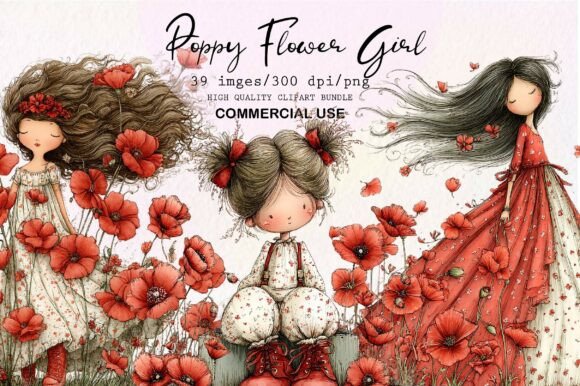 Download Whimsical Poppy Flower Girl PNG Clipart - Art Collection