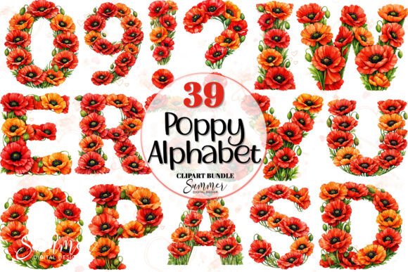 Download August Poppy Red Floral Alphabet Clipart - Art Collection