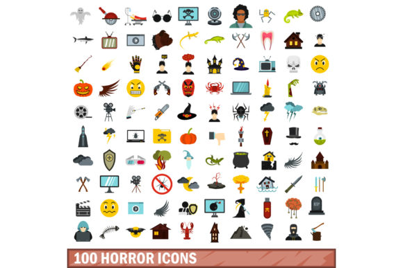 Download 100 Horror Icons Set, Flat Style - Horror icons Collection