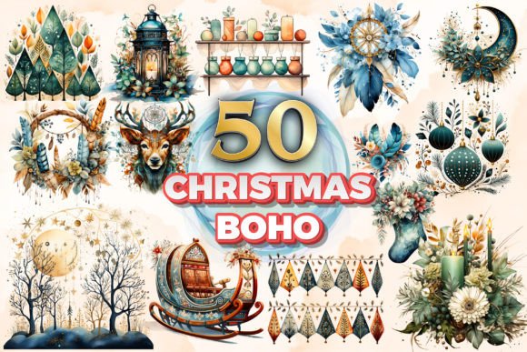 Download Christmas Boho Clipart &amp; Sublimation 9 - Art Collection