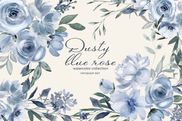 Download Watercolor Dusty Blue Floral Clipart Set - Art Collection