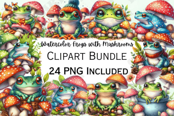 Download Watercolor Frogs with Mushrooms Clipart - Art Collection
