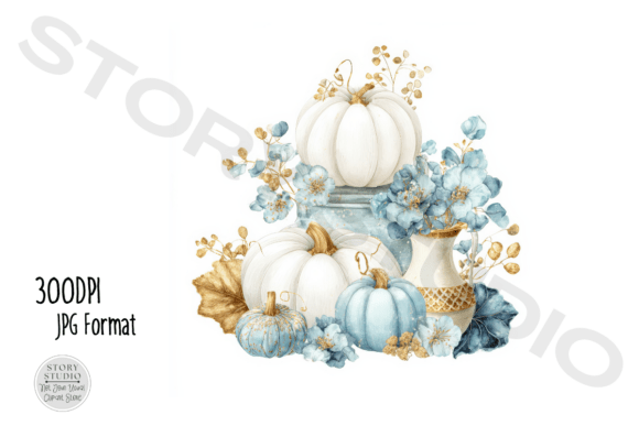 Download Elegant Blue Gold Pumpkin Clipart Set - Art Collection