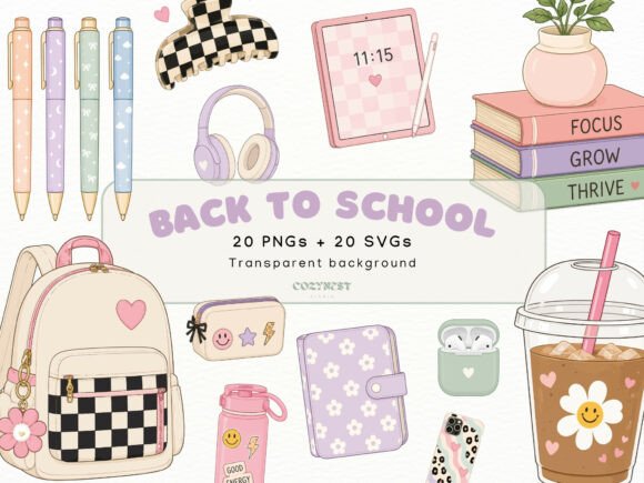 Download Back to School Cliparts, Cute Stationery - Art Collection