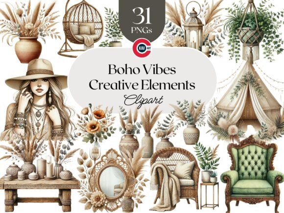 Download Boho Vibes Vintage Elements Clipart - Art Collection