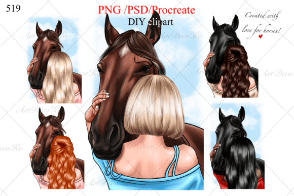 Download Girl with Horse, Customizable Clipart. - Art Collection