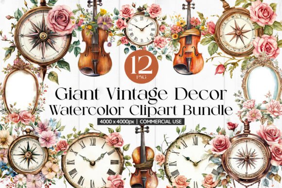 Download Giant Vintage Decor Watercolor Clipart - Art Collection
