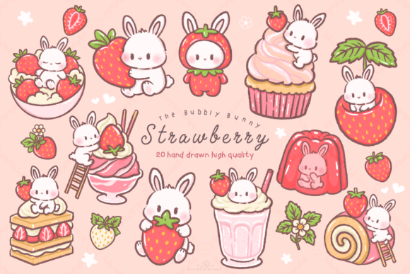 Download Kawaii Bunny Strawberry Dessert Clipart - Art Collection
