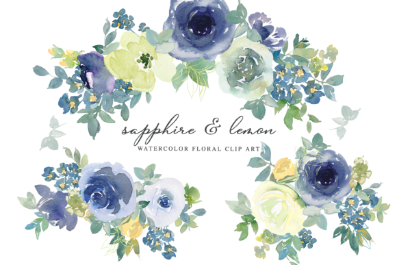 Download Watercolor Floral Sapphire Lemon Clipart - Art Collection