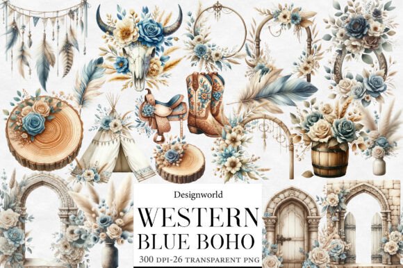 Download Watercolor Blue Western Boho Clipart - Art Collection