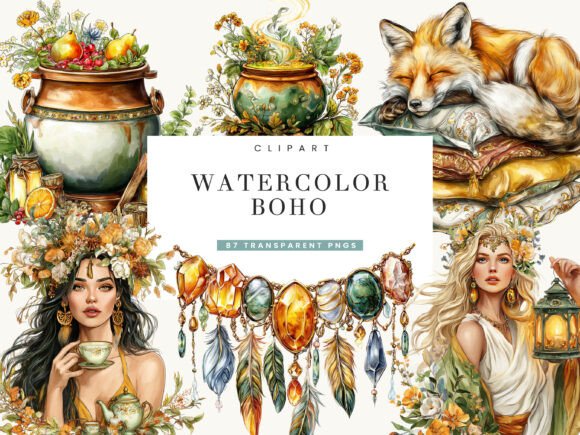 Download Watercolor Boho Clipart Bundle - Art Collection