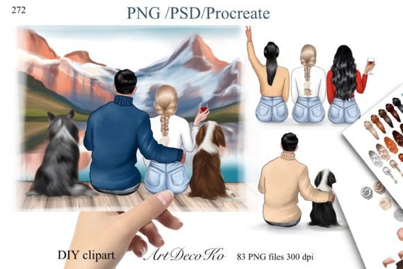 Download Couple with Dogs Customizable Clipart - Art Collection