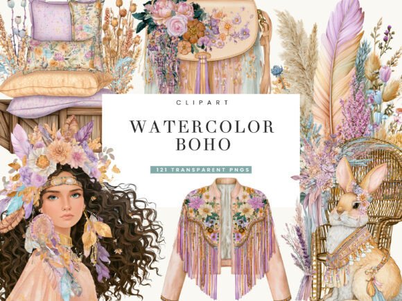 Download Watercolor Boho Clipart Bundle - Art Collection